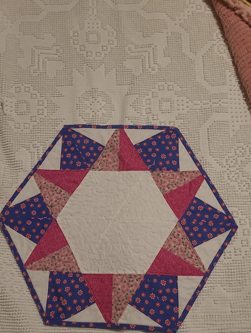 Handmade Hexagon Quilted Table Topper -